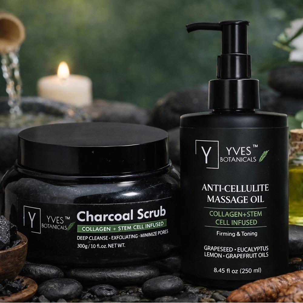 ⭐️Anti-Cellulite Oil & Charcoal Scrub w/ Collagen & Stem Cells: Resiliency Duo